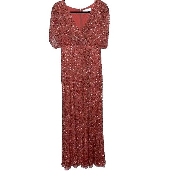 Mac Duggal‎ 5640 Draped Sleeve V Neck Gown Paprika Orange Red SZ 16 NWT - Picture 7 of 8